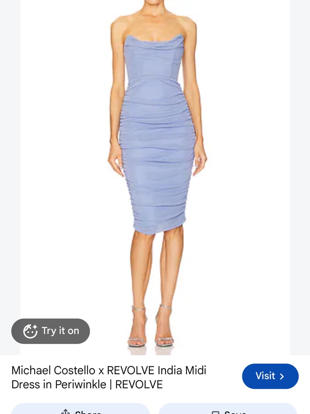 Michael Costello Periwinkle Strapless Ruched Midi Dress